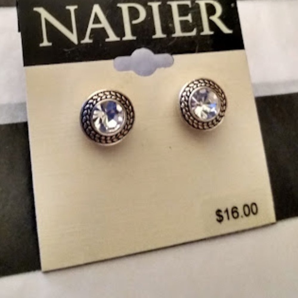 Napier Silver and White Stud Earrings